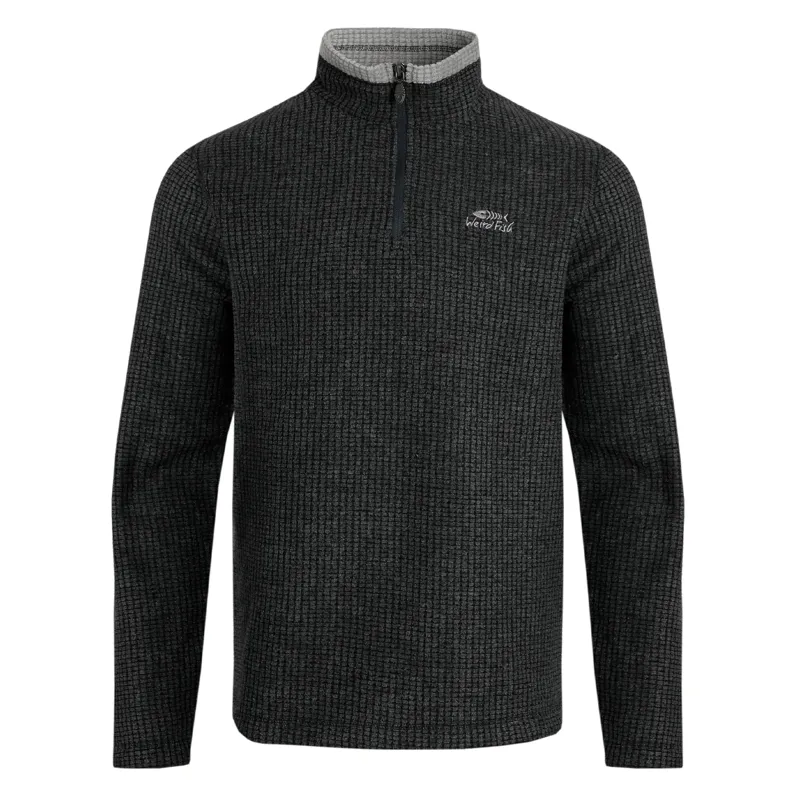 Weird Fish Rossten Eco Full Zip Grid Fleece Mens in Washed Black